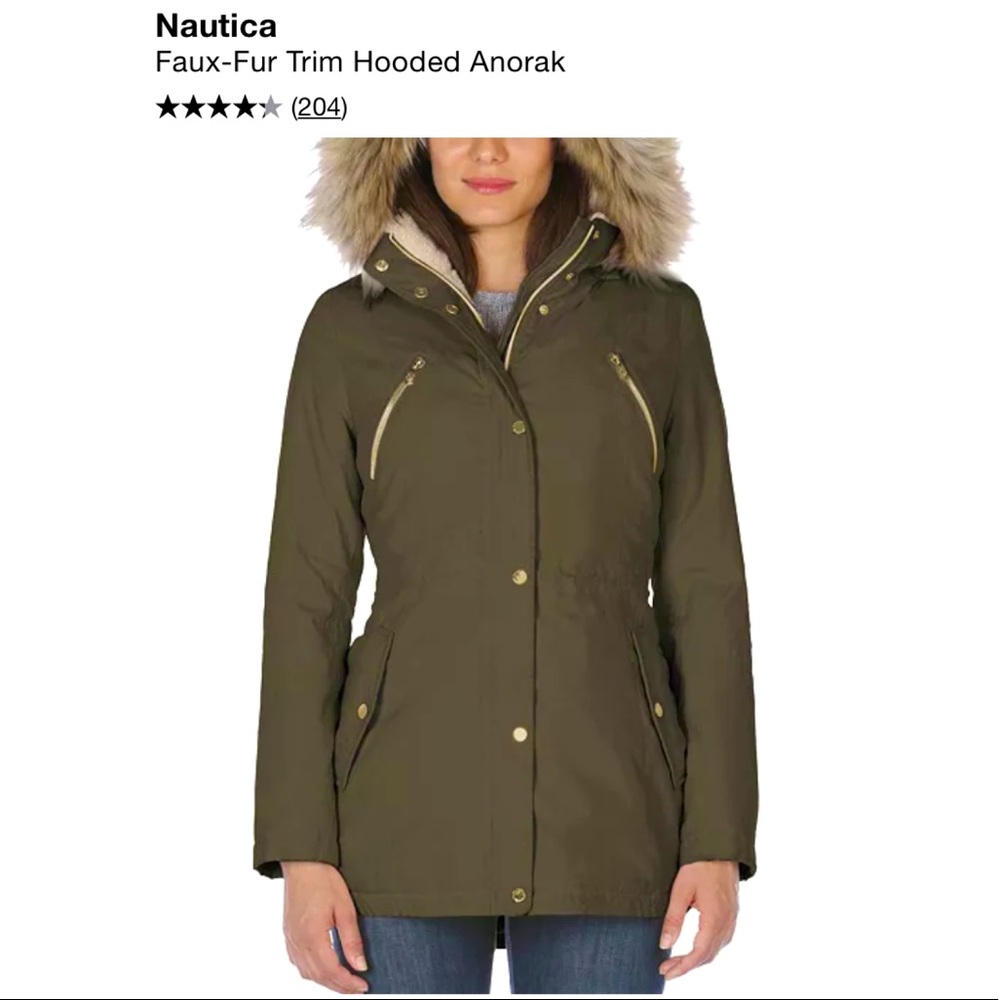 Nautica Faux Fur Hooded Anorak Parka Microfiber